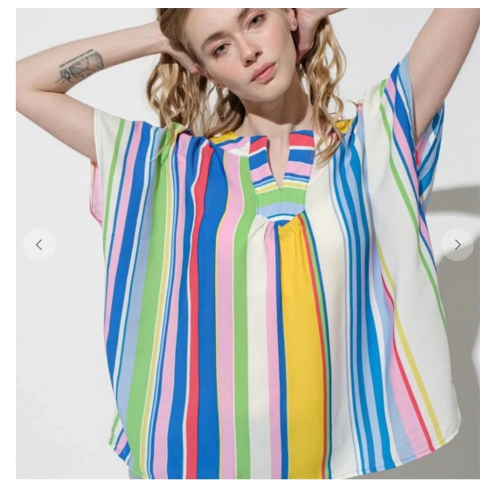 37 Boho Multi Color Loose Fit V-neck Blouse - Picture 4 of 6